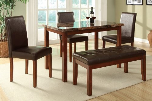 5pc Casual Dining Set with Marble Top in Medium Oak Finish