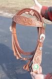 Buckaroo Style Leather Bridle & Reins Green Conchos