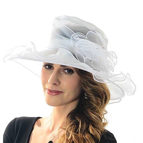 Acediscoball Women's Sheer Wide Brim Sun Party Church Wedding Floral Organza Hat