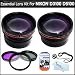 Essential Lens Kit For Nikon D3200 D3100 D5100 D800 DSLR Camera Which Have Any Of These (18-55mm, 55-200mm, 50mm) Nikon Lenses Includes HD Wide Angle lens w/ Macro + HD 2X Telephoto Lens + Multi-Coated 3pc Filter Kit (UV-CPL-FLD) + Lens Cap Keeper + More