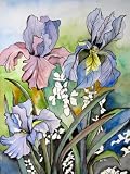 Iris Watercolor Painting Original Flower Artwork Purple Irises, Matted to 16x20