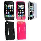51py6IRg aL. SL160  Durable Flexible Soft Black + Pink Silicone Skin Case + Premium Reusable LCD Screen Protector + Armband for Apple Iphone 1st Gen  Smartphone 1st Generation
