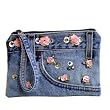Denim Purse with Pink Flower Crafted from Vintage Denim, 7 1/2 x 5 1/2