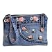 Denim Purse with Pink Flower Crafted from Vintage Denim, 7 1/2 x 5 1/2