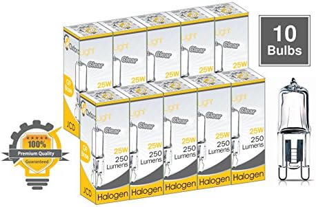 Oxford Light O83904 10X G9 25W 120V JCD Type, Clear, g9 light bulb, g9 halogen bulb, Bi Pin Halogen Lamp, 25 Watt 120 Volt 10-Pack Quality halogen bulbs (10 Pack)