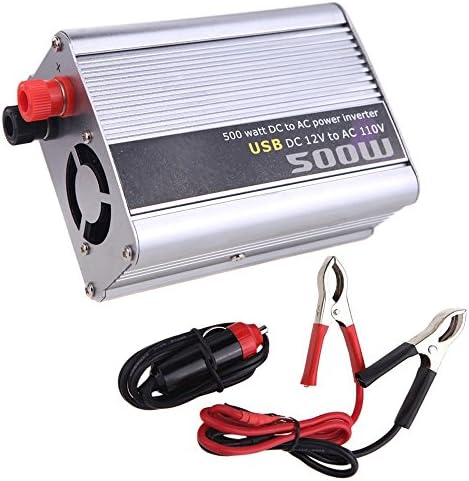 Robbor Car Power Inverter Modified Wave 500W 12V DC to 110V AC Connection USB Port With Battery Cables with Clips Built-in Fan