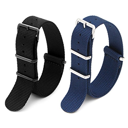2pc 22mm nato ss nylon striped black,navy blue intercha…