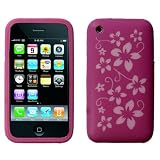 Dark Pink Floral Patterned Silicone Case Cover For Apple iPhone 3/3G/3GS