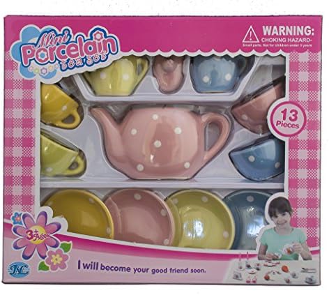 Believe in Friendship Tea Party Bundle, 2 Items; 1 Miniature Porcelain Toy Tea Set with 13 Pieces, 1 Set of 8 Believe in Friendship Napkins