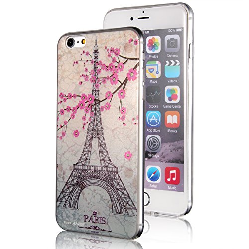 Aroncent iPhone 6 Plus Pink Sakura Case, Flexible Slim Paris Effiel Tower Design TPU Back Cover Compatible with Apple iPhone 6 Plus (5.5