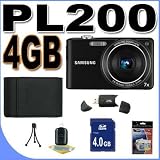 PL200 Samsung 14.2MP Digital Camera (Black) 4GB Accessory Saver Bundle