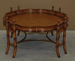 Vonzel Cocktail Table Tray Top Wood 44"D x 21"H Tropical Bamboo Motif