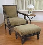 IMAGE OF Accent Chair & Ottoman with Carved Legs Brown Finish
