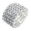 Silvertone Clear Crystal 5-Row Stretch Fashion Ring