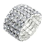 Silvertone Clear Crystal 5-Row Stretch Fashion Ring