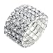 Silvertone Clear Crystal 5-Row Stretch Fashion Ring