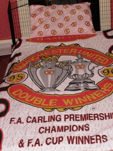 OFFICIAL MANCHESTER UNITED F.C. SINGLE BED DUVET COVER + PILLOW CASE SET VERY RARE VINTAGE DOUBLE WINNERS