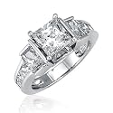 Sterling Silver Ring Princess Cubic Zirconia CZ Wedding Anniversary Ring - For Valentines Day Gift