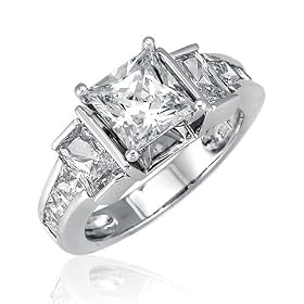 Sterling Silver Ring Princess Cubic Zirconia CZ Wedding Anniversary Ring - For Valentines Day Gift
