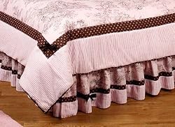 Pink and Brown French Toile and Polka Dot Queen Bed Skirt by JoJo Designs
