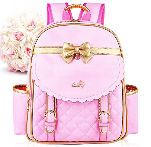 EURO SKY Children School Backpack Bags for Girls Students PU Leather Pink Large