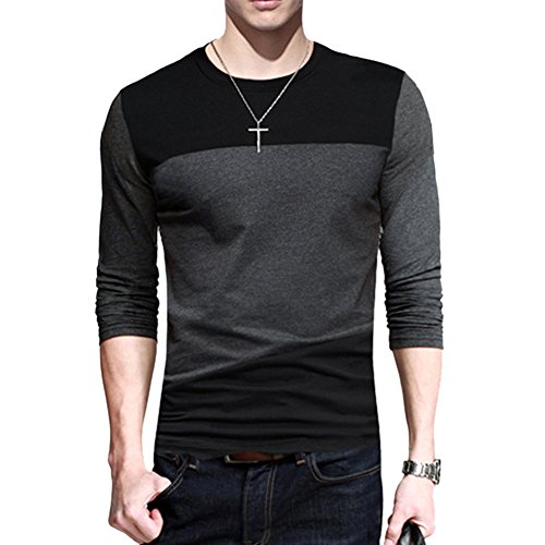 Your Gallery Men's Long Sleeve Colorblock Pattern Crew Cotton T-Shirt