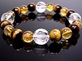 パワーストーン*天然石・シトリン&タイガーアイ&風水四神獣(青龍・白虎・朱雀・玄武)彫刻入り天然水晶12ミリブレスレット
