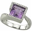 14Kt White Gold Square Amethyst and Diamond Fashion Ring