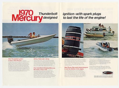 mercury outboard 9 9 boat motor-1970 Mercury Thunderbolt Ignition Outboard Boat Motors Double-Page Print Ad (11245) Images