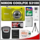 Nikon Coolpix S3100 14.0 MP Digital Camera (Yellow) with 8GB Card + Battery ....
