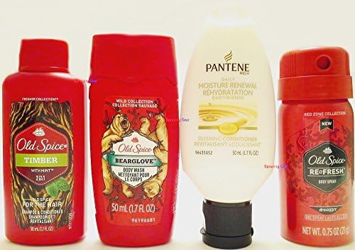 Old Spice Mint Shampoo &amp; Conditioner, Body Wash, Body Spray, Pantene Moisture Conditioner Bundle Set (1 Bottle Each)
