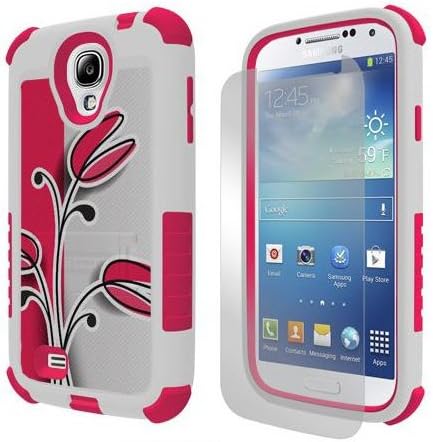 iFase Brand Samsung Galaxy S4 Tri Shield Pink Lovely Tulip Full Retail, Kick Stand, screen protector