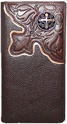 Premium Genuine Leather Tooled Cross Men's Bifold Wallet in 2 Colors with Fast Shipping (Coffee)