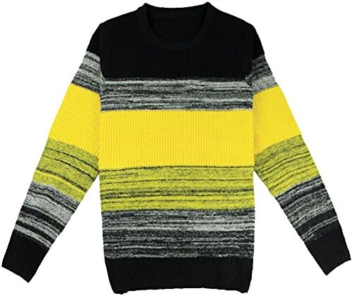 RamboHan Mens Round Neck Gradient Stripe Woolen Sweater Medium Multicoloured