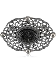 Downton Abbey "Jet Memento Boxed" Belle Epoch Oval Filigree Jet Carved Center Stone Bar Pin