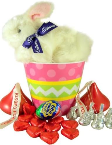 7" "Clucking" Cadbury Bunny Easter Basket w/ Cream Egg / Bucket w/ Hershey Kisses
