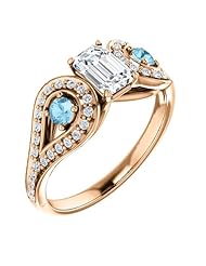 10K Rose Gold Emerald Cut Diamond and Aquamarine Ring -- LIFETIME WARRANTY