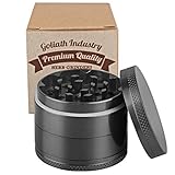 Goliath 5 Piece Titanium Spice Tobacco Weed Herb Grinder Crusher with Pollen Catcher - Premium Quality (Grey)
