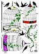 Easy Instant Decoration Wall Sticker Decal - Birds, Birdcages, and Ivy