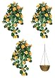 Three 30" Artificial Nasturtium Hanging Flower Bushes, with Hanging Basket (11" Diameter),