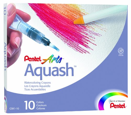 Pentel Arts Aquash Watercolor Crayon and Brush Set, 10 Colors (GSK1-10)