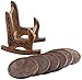 5 Inches Wood Drink Coasters Set with 6 Round Table Coasters and Brown Rocking Chair Coaster Holder