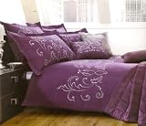 Matching Bedrooms Luxury Embroidered Percale Double Size Duvet Cover Set with Embellished Diamante Aubergine