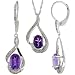 14k White Gold Dangle Earrings (19mm tall) & 18 in. Pendant-Necklace Set, w/ 0.20 Carat Brilliant Cut Diamonds & 3.64 Carats Oval Cut (7x5mm) Amethyst Stones