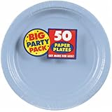 Amscan Big Party Pack 50 Count Paper Dessert Plates, 7-Inch, Pastel Blue