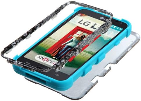 LG OPTIMUS L70 - Flower Lace / Teal For Tuff Hybrid Impact ShockProof Protective Case Cell Phone Box Cover Accessory + [Protech Monkey StylusTM] L41C Exceed 2 Realm Pulse Ultimate 2