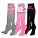 TeeHee Breast Cancer Awareness Cotton Knee High Socks for Women 3-Pair (Pink Ribbons and Stripes)
