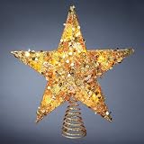 Led Lighted Gold Glitter 3-dimensional Star Christmas Tree Topper - Amber Lights