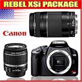 Canon EOS Rebel XSi digital slr camera with 18-55mm IS Lens, 75-300mm EF Lens, Eyecup Ef, Wide Strap EW-100DBIII, Video Cable VC-100, USB Interface Cable IFC-200U, Battery Pack LP-E5, Battery Charger LC-E5, EOS Digital Solution Disk, Instruction Manuals, Warranty Card