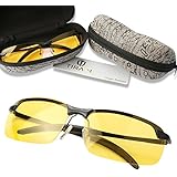 Tirain Men Polarized Anti Glare Day and Night Vision Driving Glasses Yellow Lens with Case